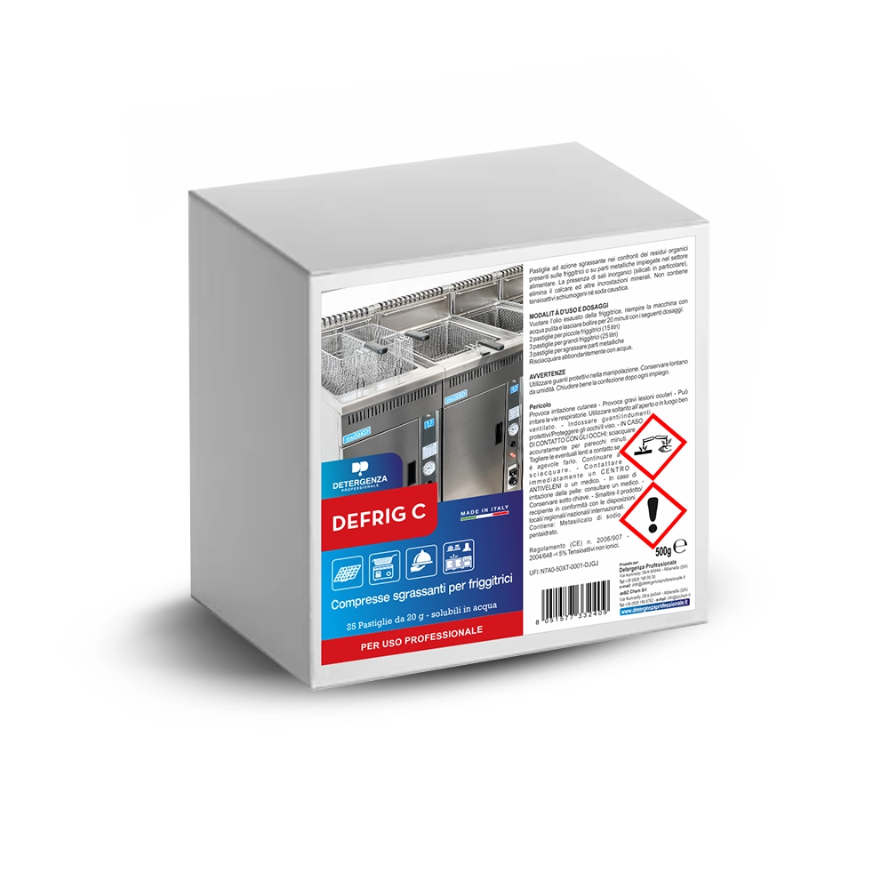 Compresse Sgrassanti per Friggitrici Defrig C | Detergenza Professionale | 25 Pastiglie da 20g