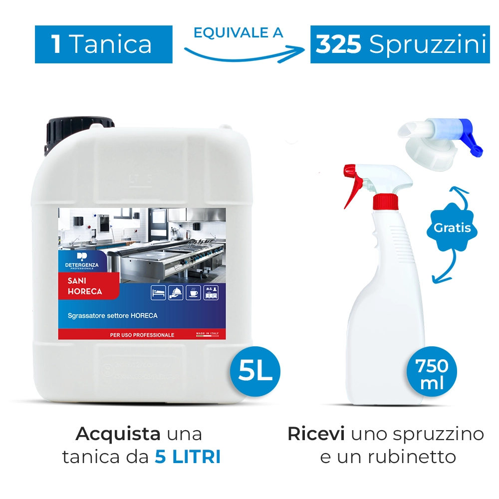 Detergenza Professionale Sgrassatore Settore Horeca Sani Horeca Ultra Concentrato 5L Equivale