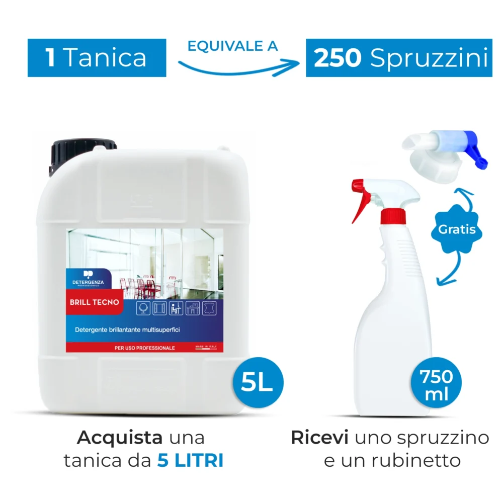 Detergenza Professionale Detergente Brillantante Multisuperfici Brill Tecno Concentrato 5L Equivale