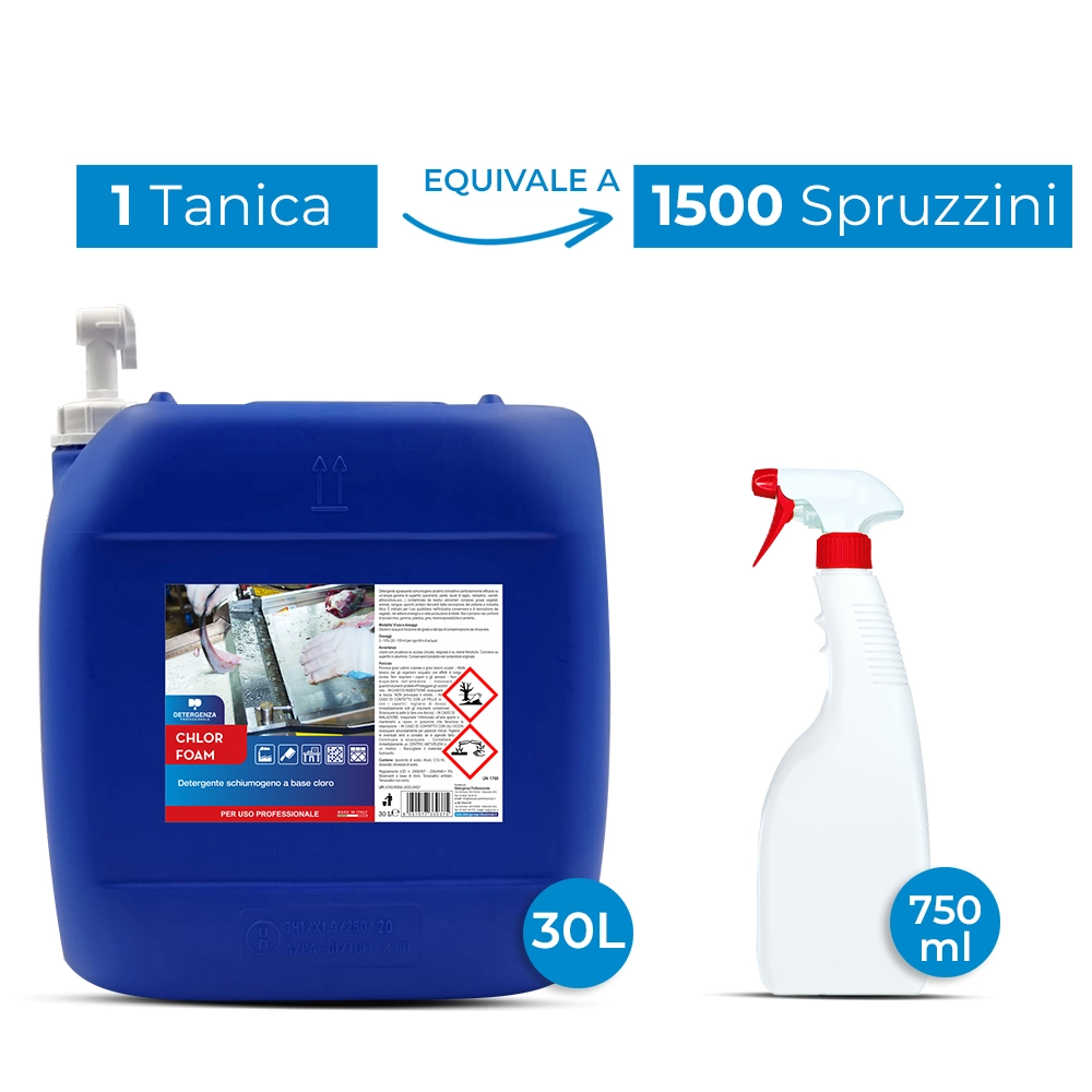 Detergenza Professionale Detergente Schiumogeno Concentrato a Base Cloro Chlor Foam 30L Equivale