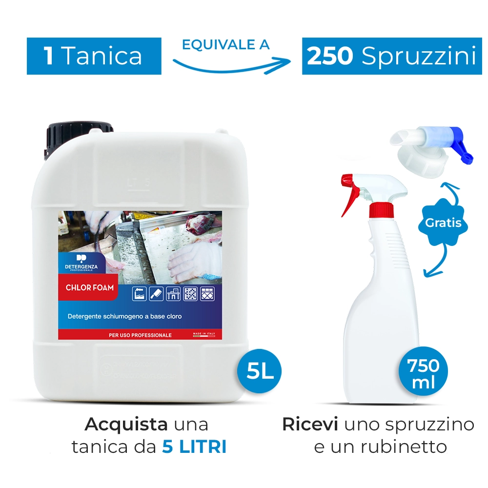 Detergenza Professionale Detergente Schiumogeno Concentrato a Base Cloro Chlor Foam 5L Equivale