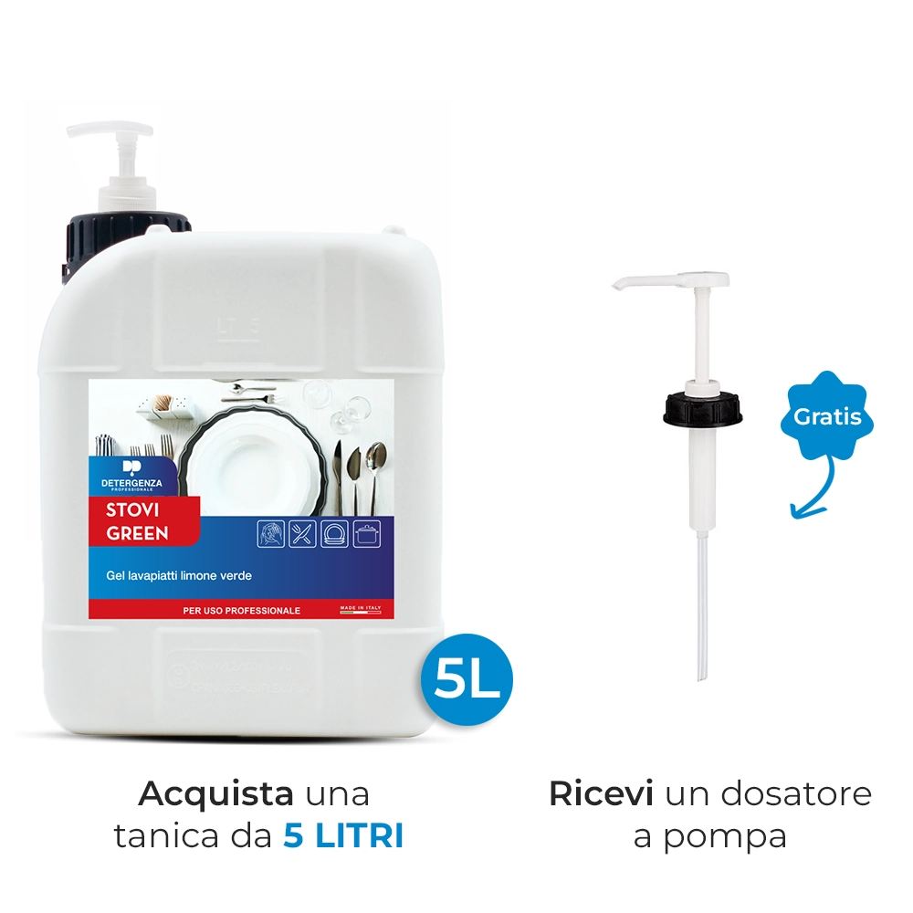 Detergenza Professionale Gel Lavapiatti Limone Verde Stovi Green Concentrato 5L