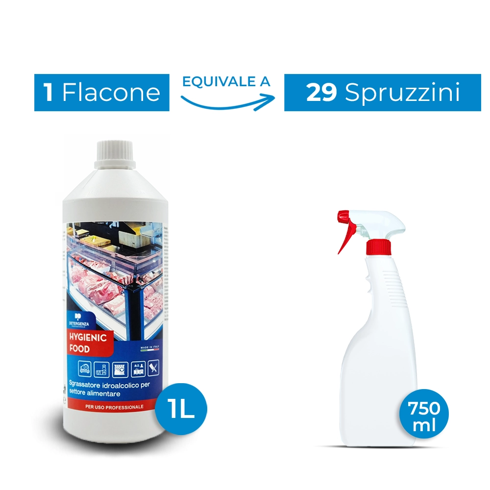 Detergenza Professionale Sgrassatore Idroalcolico per Settore Alimentare Hygienic Food Concentrato 1L Equivale