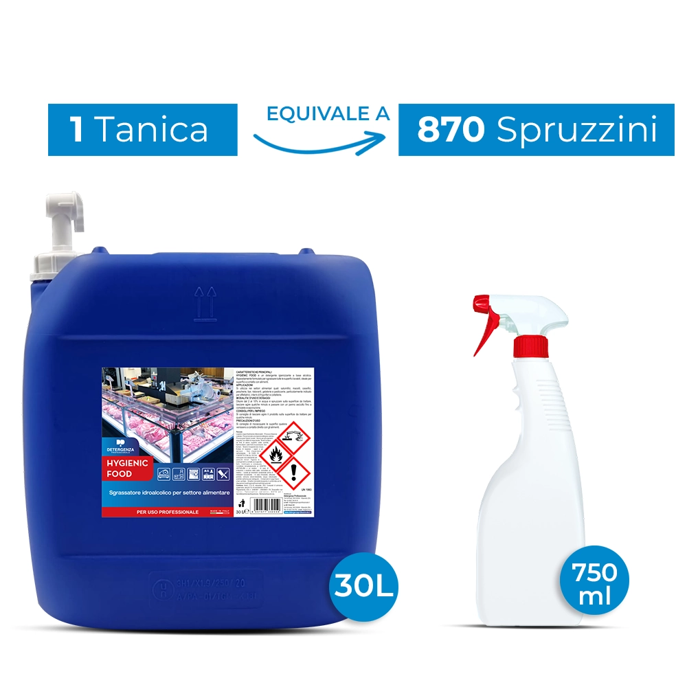 Detergenza Professionale Sgrassatore Idroalcolico per Settore Alimentare Hygienic Food Concentrato 30L Equivale