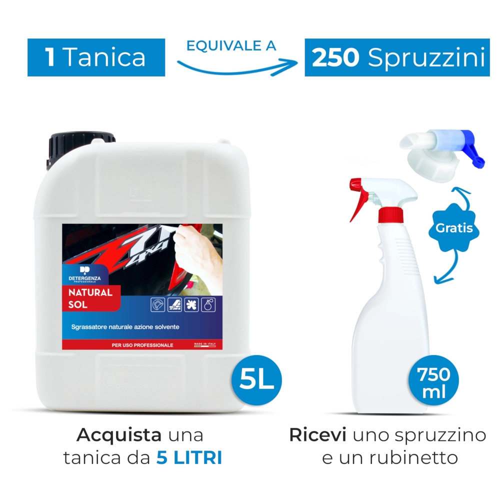 Detergenza Professionale Sgrassatore Naturale Azione Solvente Natural Sol Concentrato 5L