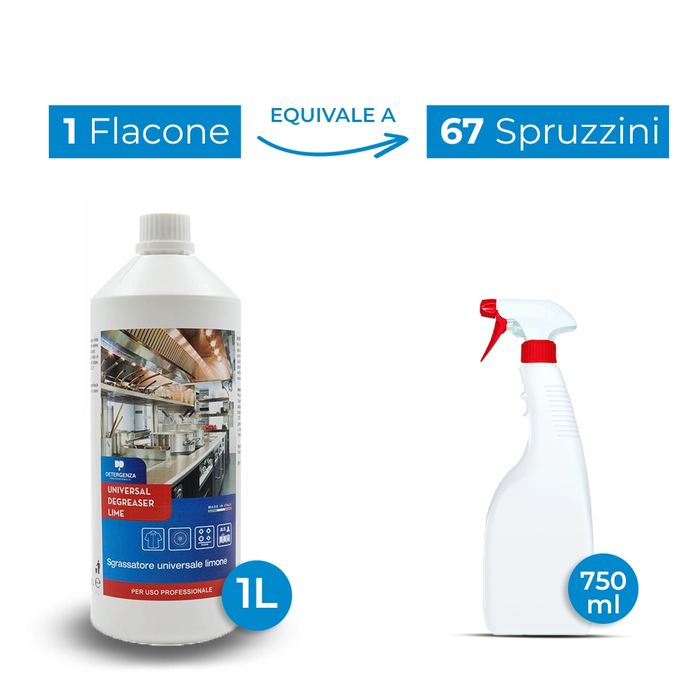 Detergenza Professionale Sgrassatore Universale Limone Universal Degreaser Lime Ultra Concentrato 1L Equivale