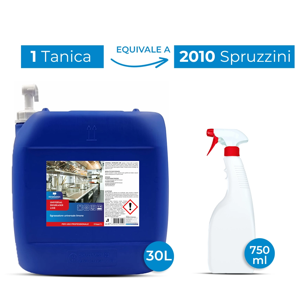 Detergenza Professionale Sgrassatore Universale Limone Universal Degreaser Lime Ultra Concentrato 30L Equivale
