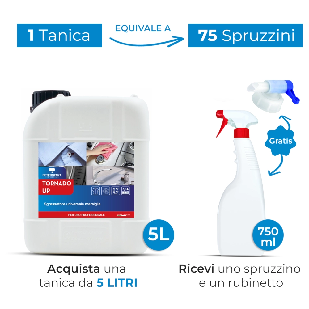 Detergenza Professionale Sgrassatore Universale Marsiglia Tornado Up Concentrato 5L Equivale