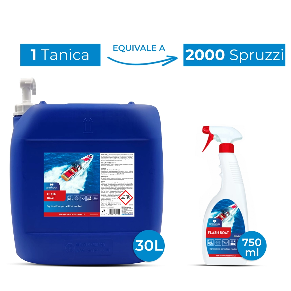 Detergenza Professionale Sgrassatore per Settore Nautico Flash Boat Concentrato 30L Equivale