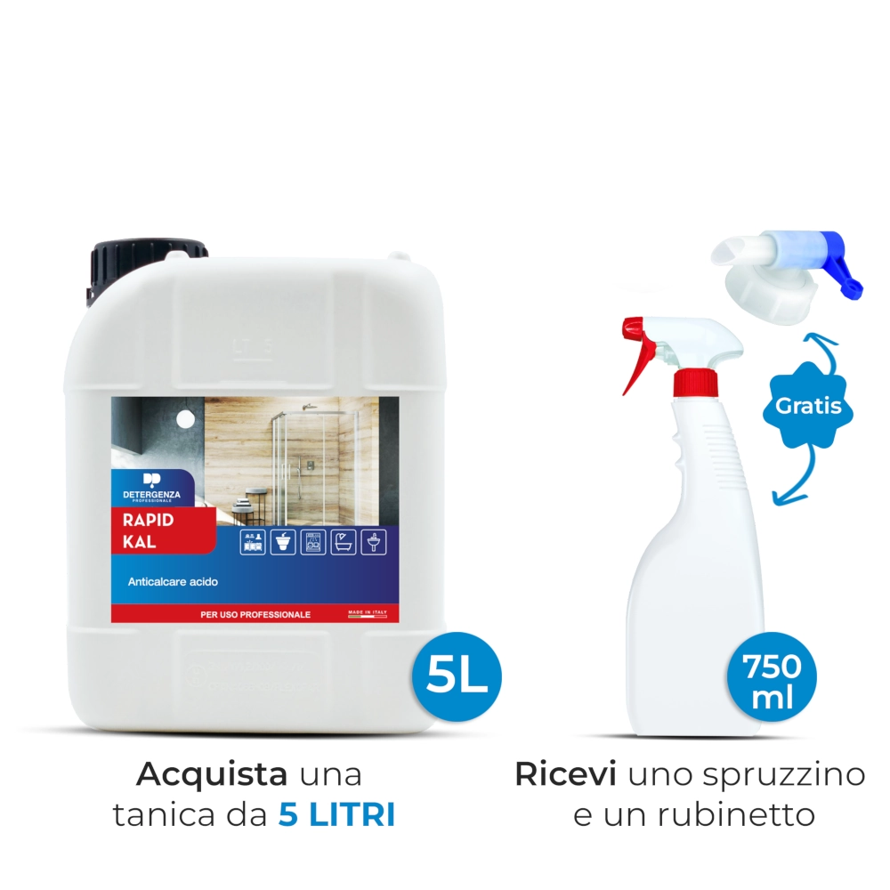 Detergenza Professionale Anticalcare Acido Rapid Kal Concentrato 5L