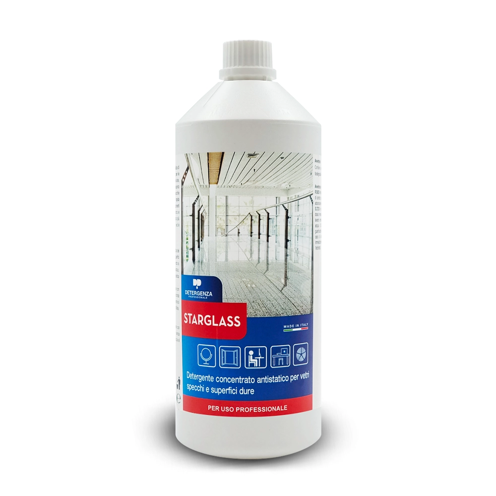 Detergenza Professionale Detergente Concentrato Antistatico per Vetri, Specchi e Superfici Dure Starglass 1L