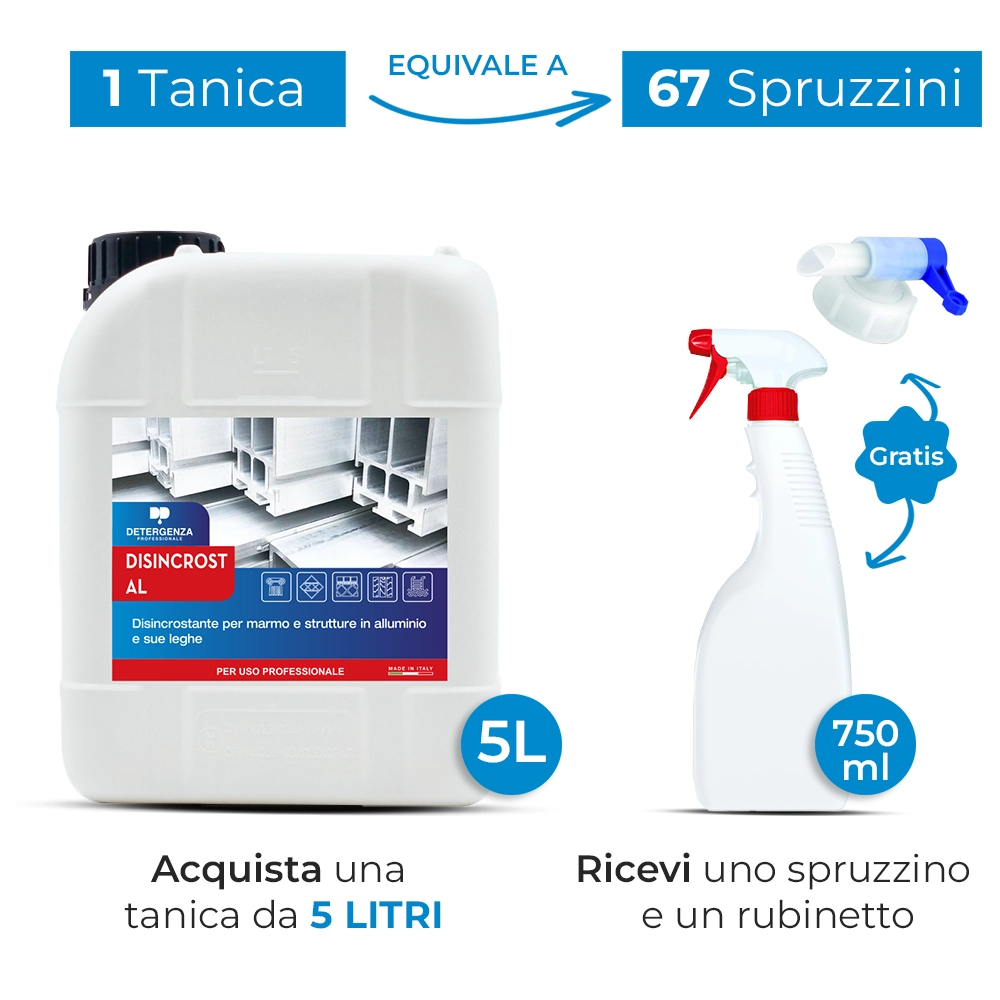 Detergenza Professionale Disincrostante per Marmo e Strutture in Alluminio e le sue Leghe Disincrost Al Concentrato 5L Equivale