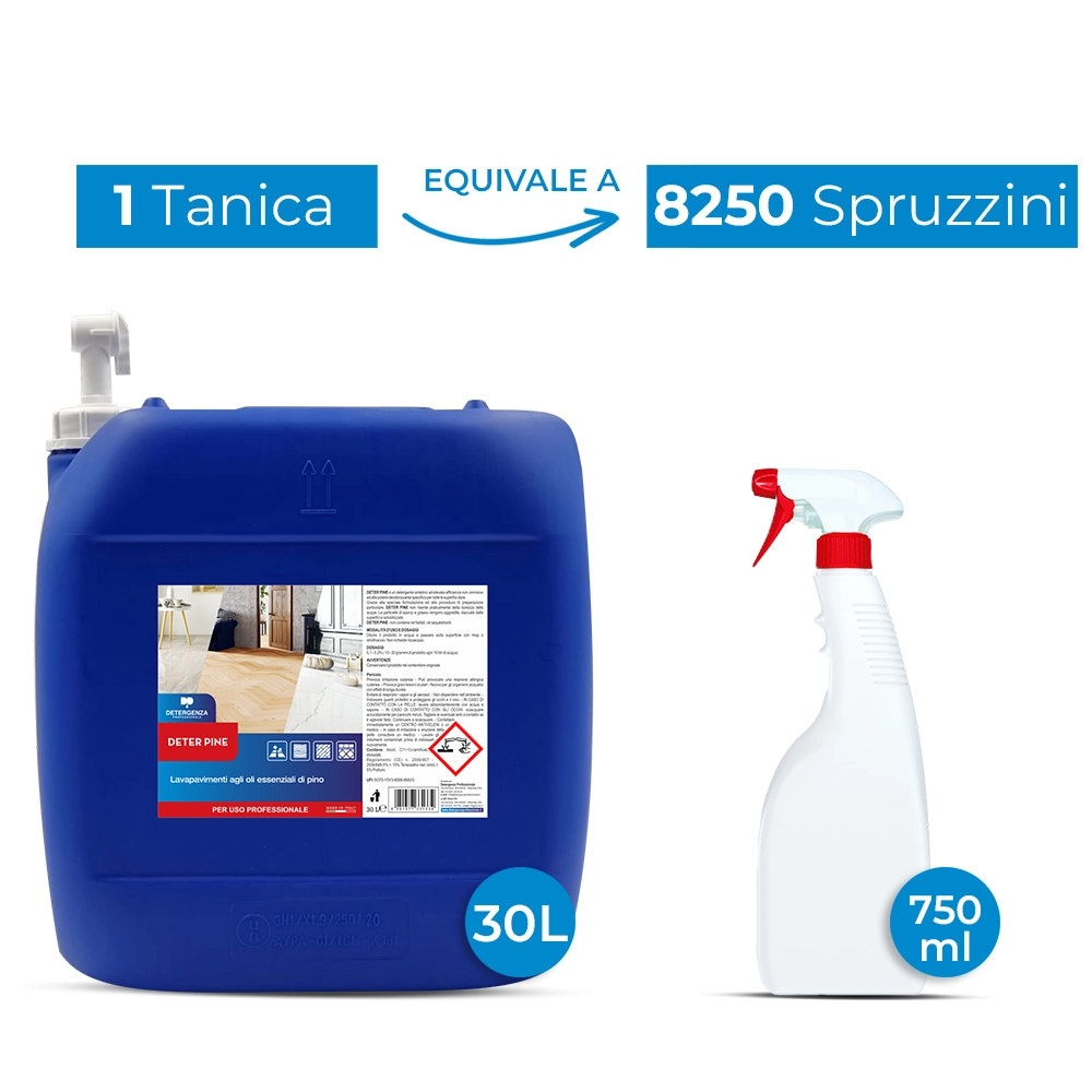 Detergenza Professionale Lavapavimenti agli Oli Essenziali di Pino Deter Pine Ultra Concentrato 30L Equivale